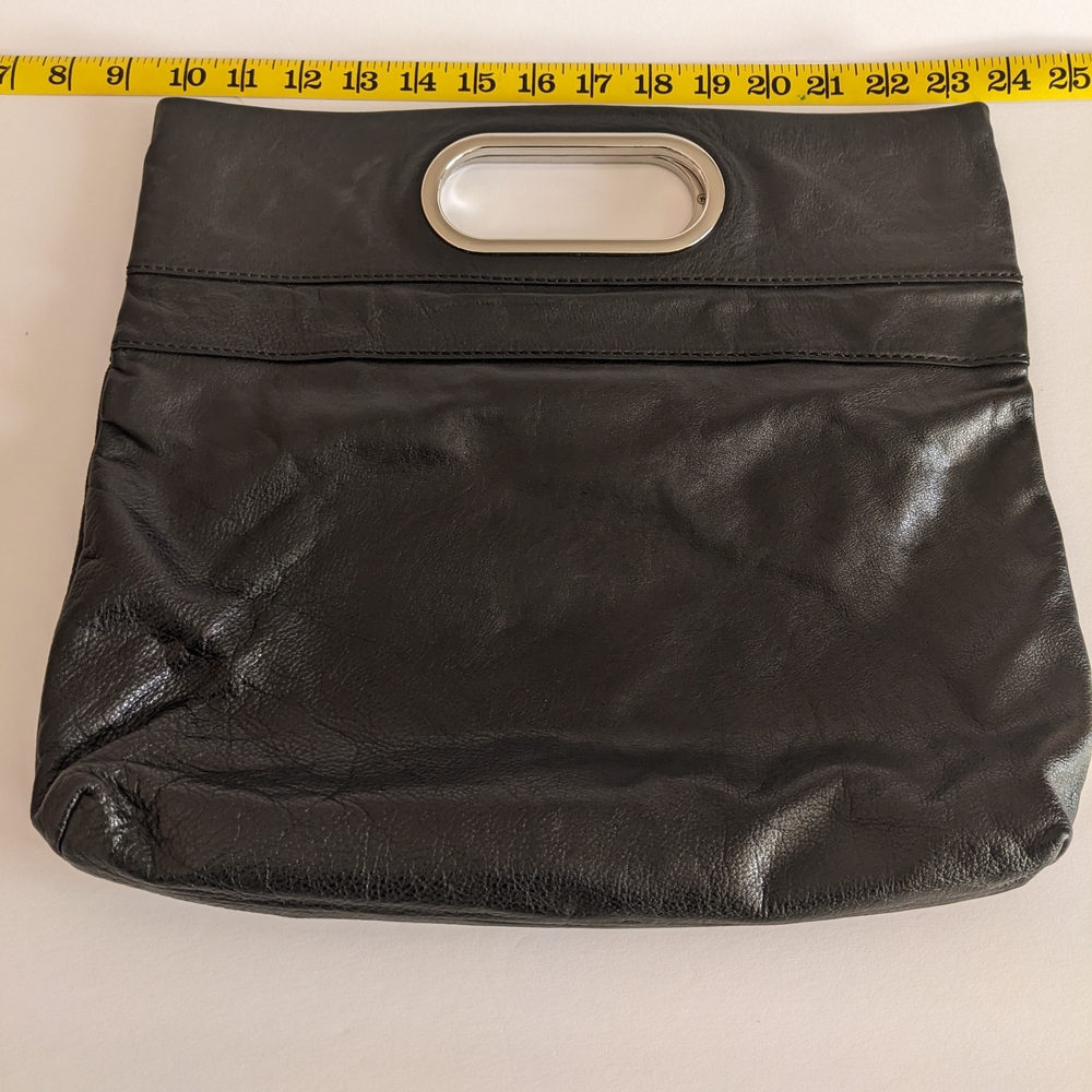 Banana Republic Black Leather Clutch with Silver-Tone Handle. - Picture 8 of 9